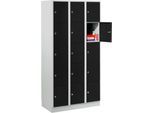 Wertfachschrank 300 mm, 3 Abteile, 15 Fächer, Sicherheitszylinderschloss, Sockel, tiefschwarz