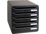Schubladenbox BIG-BOX PLUS, A4+, 5 halboffene Schübe mit Auszugsstopp, Griffmulde & Etikettenhalter, Etiketten, Blauer Engel, Kunststoff, schwarz