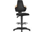 Arbeitsdrehstuhl, Gleiter + Fußring, Stoff schwarz, Griffe orange