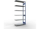 SCHULTE Lagertechnik Fachbodenregal - Stecksystem MULTIplus 250, Anbauregal, Längenriegel, 3000x1300x500 mm, 7 Böden, enzianblau/verzinkt