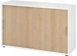 Schiebetürschrank Breno, abschließbar, Spanplatte, melaminharzbeschichtet, B 1200 x T 400 x H 748 mm, 2 Ordnerhöhen, weiß/Eiche