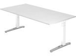 Schreibtisch TOPAS LINE, manuell höheneinstellbar, B 2000 mm, weiß/weiß/alu poliert