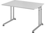 Schreibtisch Breno, manuelle Höheneinstellung, horizontaler Kabelkanal, B 1200 x T 800 x H 680-820 mm, Spanplatte & Stahl, Lichtgrau/Silber