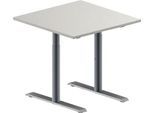 Schäfer Shop Genius Konferenztisch MODENA FLEX, Quadrat, T-Fuß Rundrohr, B 800 x T 800 x H 650-850 mm, lichtgrau/weißaluminium RAL 9006