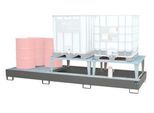 Auffangwanne Bauer AWA 32, Stahl, grau, L 3850 x B 1460 x H 780 mm, 1000 l, für 3 x 1000 l IBC, 2 Abfüllaufsätze, 1 Gitterost