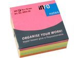 INFO Haftnotizen Brillant, 75 mm x 75 mm, 1 x 320 Blatt, gelb, orange, grün, pink
