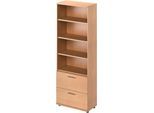 Schäfer Shop Genius Kombischrank TETRIS WOOD, 6 OH, H 2270 mm, 2 Hängeregistraturauszüge, Höhe inkl. Gleiter, Buche-Dekor