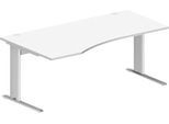 Schäfer Shop Pure Schreibtisch PLANOVA BASIC, Freiform, Ansatz links, C-Fuß, B 1800 x T 1000/800 x H 717 mm, weiß + Kabelkanal