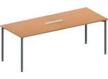Schäfer Shop Genius Konferenztisch MODENA FLEX, 6-fach Anschluss, Rechteck, 4-Fuß Rundrohr, B 2000 x T 800 x H 720-840 mm, Buche/weißalu