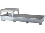 IBC-Station ASECOS, Stahl, mit Gitterrost, Abfüllblock u. Staplerschuhen, 1000 l Auffangvolumen, B 3280 x T 1300 x H 820 mm, verzinkt
