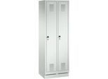 Garderobenspind Evolo S 3000, mit Sockel, 2 Abteile, Sicherheitsdrehriegelverschluss, lichtgrau RAL 7035/lichtgrau RAL 7035