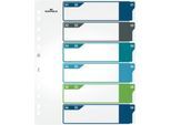 Register Durable, 6-teilig, DIN A4+, Indexblatt, EDV-beschriftbares Register, mit farbigen Taben