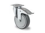 CASCOO Lenkrolle P2T2, mit Totalfeststeller, Rad-ø 125 mm x B 32 mm, Polypropylen-Felge, Elastomer-Lauffläche, grau, Kugellager, bis 100 kg