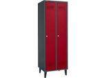 Schäfer Shop Genius Kleiderspind mit Füßen, 2 Abteile, Zylinderschloss, anthrazit RAL 7016/rot