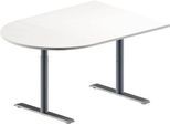 Schäfer Shop Genius Konferenztisch MODENA FLEX, Halbkreis, T-Fuß Rundrohr, B 1400 x T 1000 x H 650-850 mm, weiß/weißaluminium RAL 9006