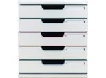 Exacompta Modulo Schubladenbox Autentik, für A4/A4+, aus recyceltem Kunststoff, geschlossene Schubladen, stapelbar, leiser Auszug, 5 Schubladen, weiß