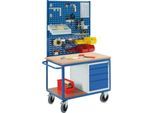 Profi-Werkbankwagen mit 4 Schubladen, 2 x Lochmodulplatte, 1 x Schlitzmodulplatte, 1250x700x1990mm