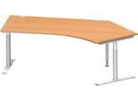 Schäfer Shop Genius Winkelschreibtisch MODENA FLEX 135°, T-Fuß-Rundrohr, B 2165 mm, Ansatz rechts, Buche/weißalu