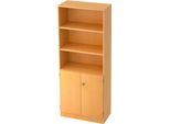 Regalschrank, B 800 x T 420 x H 2004 mm, 5 OH, 5 Böden, 2 Türen, abschließbar, Buche-Dekor