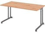 Schreibtisch Breno, manuelle Höheneinstellung, horizontaler Kabelkanal, B 1600 x T 800 x H 680-820 mm, Spanplatte & Stahl, Asteiche/Graphit