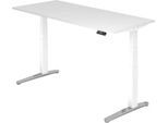 Schreibtisch TOPAS LINE, elektrisch höhenverstellbar, C-Fuß, B 1800 x T 800 x H 650-1300 mm, weiß/weißaluminium + Memoryschalter, Kabelkanal