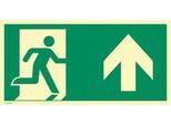 moedel Fluchtwegschild „Notausgang rechts Pfeil oben“, nach ISO 7010 E002, Aluminium 0,6 mm, langnachleuchtend, B 400 x H 200 mm