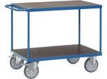 Tischwagen fetra®, 2 Etagen, Lenk- & Bockrollen, bis 600 kg, Ladeflächen Sperrholz mit L 850 x B 500 mm