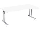 Schreibtisch mit Ansatz PALENQUE, C-Fuß, Freiform, manuelle Höhenverstellung, Ansatz rechts, B 1800 x T 800/1000 x H 680-820 mm, weiß