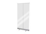 Hygieneschutzwand Roll-up, PET-Folie, glasklar, einrollbar, Aluminiumkassette mit Füßen, B 1000 x T 200 x H 2200 mm