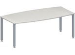 Schäfer Shop Genius Konferenztisch MODENA FLEX, Boot, 4-Fuß Quadratrohr, B 2000 x H 720-840 mm, lichtgrau/weißaluminium