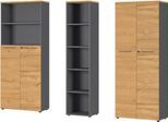 3-tlg. Büromöbelset Agenda Home, 2 Aktenschränke, B 800 mm und 1 Aktenregal, B 450 mm, jeweils T 400 x H 1970 mm, graphit/Grandson-Eiche