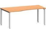 Schreibtisch MODENA FLEX, Freiform, Ansatz links, 4-Fuß Quadratrohr, B 1800 x T 1000/800 x H 720-820 mm, Buche/weißaluminium