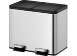 EKO Treteimer Essential Recycler, 2 x 15 Liter, Edelstahl, fingerabdrucksicher, Stay-open-Funktion, B 463 x T 332 x H 412 mm, silber/schwarz