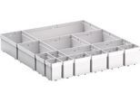Kleinteileboxen bott verso, für Schubladen, Set aus 15 Boxen, für Fronthöhe 100/125 mm, B 525 x T 550 x H 77 mm, Stahlblech
