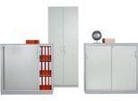 Schäfer Shop Genius Querrollladenschrank TETRIS SOLID, 3 OH, B 1200 x T 415 x H 1170 mm, mit Böden und Abdeckplatte, lichtgrau/weißalu