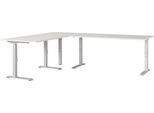 Eckschreibtisch Agenda, mechanisch höhenverstellbar, B 2400 x T 2200 x H 680-910 mm, Lichtgrau/Silber