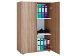 Flügeltürenschrank, aus Holz, 3 OH, Griffknöpfe, höhenverstellbare Fachböden, B 700 x T 400 x H 1050 mm, Sonoma Eiche
