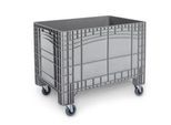 Transport-und Stapelbehälter, ohne Deckel, Boden & Wände geschlossen, Volumen 535 l, Traglast bis 300 kg, Lenk- & Bockrollen, B 1200 x T 800 x H 950 mm, lebensmittelechtes Polyethylen, grau