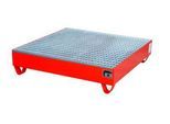 Stahl-Auffangwanne mit Gitterrost, 1200 x 1200 mm, rot RAL 3000