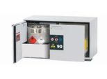 Sicherheitsunterbauschrank Typ 90 asecos UB-ST-90, 1 Schublade, 1 Flügeltür, Anschlag links, Front Lichtgrau, B 1102 x T 574 x H 600 mm