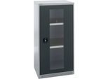 Schäfer Shop Genius Flügeltürenschrank FS, Stahl, Sichtfenster, Lüftungslöcher, B 545 x T 520 x H 1105 mm, 3 OH, Weißalu/Anthrazitgrau, bis 150 kg