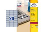 Avery Zweckform Typenschildetiketten L6133-20, extrem robust, geeignet für SW-Laserdrucker, 70 x 37 mm, 480 Stück/20 A4-Bogen, Polyesterfolie, silber