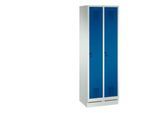 Garderobenspind Evolo S 3000, mit Sockel, 2 Abteile, Sicherheitsdrehriegelverschluss, lichtgrau RAL 7035/enzianblau RAL 5010