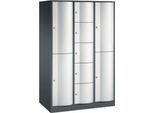 C+P Kombi-Schließfachschrank Resisto, 3 Abteile, 9 Fächer, B 1148 x T 640 x H 1950 mm, Anthrazitgrau/Lichtgrau