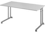 Schreibtisch Breno, manuelle Höheneinstellung, horizontaler Kabelkanal, B 1600 x T 800 x H 680-820 mm, Spanplatte & Stahl, Lichtgrau/Silber