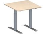 Schäfer Shop Genius Konferenztisch MODENA FLEX, Quadrat, T-Fuß Rechteckrohr, B 800 x T 800 x H 650-850 mm, Ahorn/weißaluminium RAL 9006