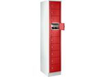 Verteilerschrank, mit Zentraltür, Abteilbreite innen 350 mm, Breite 350 mm, 10 Fächer, feuerrot