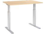Schäfer Shop Select Schreibtisch ERGO-T, elektrisch höhenverstellbar, Rechteck, T-Fuß, B 1200 x T 800 x H 725-1185 mm, Ahorn-Dekor/weißaluminium