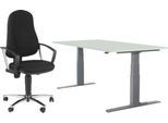 2 tlg. Büromöbel-Set, Schreibtisch Login, elektrisch höhenverstellbar, B 1600 mm, lichtgrau/weißaluminium + Bürostuhl Point 60