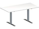 Schäfer Shop Genius Konferenztisch MODENA FLEX, Rechteck, T-Fuß Rechteckrohr, B 1600 x T 800 x H 650-850 mm, weiß/weißaluminium RAL 9006